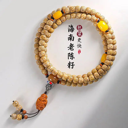 Pulseira de Contas 108 Sementes de Bodhi Douradas Naturais Envelhecidas Estrela e Lua, Contas de Oração Wenwan Mala para Homens e Mulheres, Joia para Alívio do Estresse, Presente