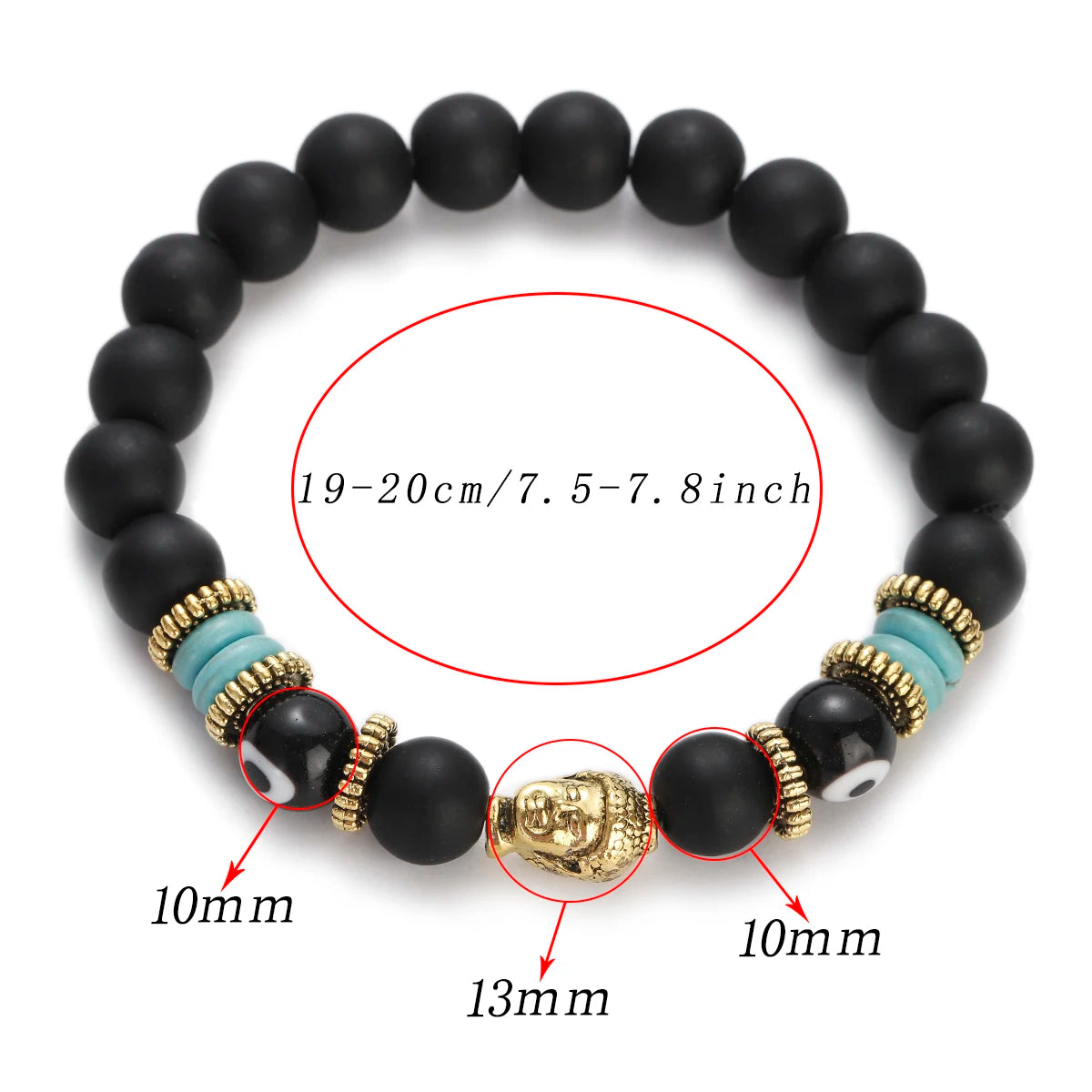 Pulsera de Buda y ojo turco de 10 mm