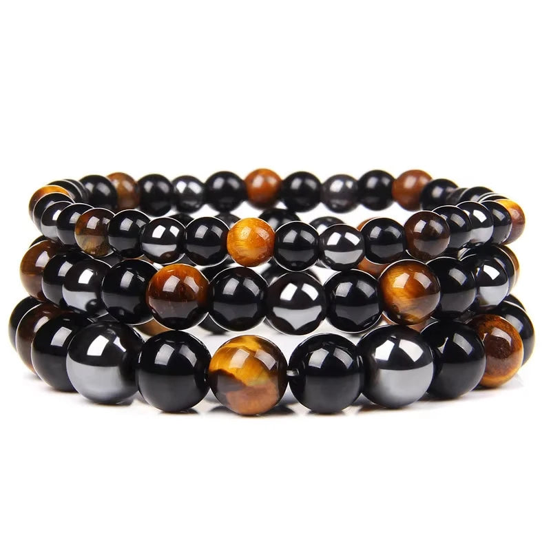 Natural preto obsidiana hematita tigre olho contas pulseiras masculino para proteção de saúde magnética mulher alma jóias pulsera hombre