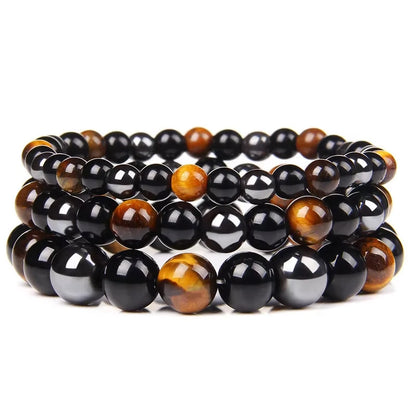 Natural preto obsidiana hematita tigre olho contas pulseiras masculino para proteção de saúde magnética mulher alma jóias pulsera hombre