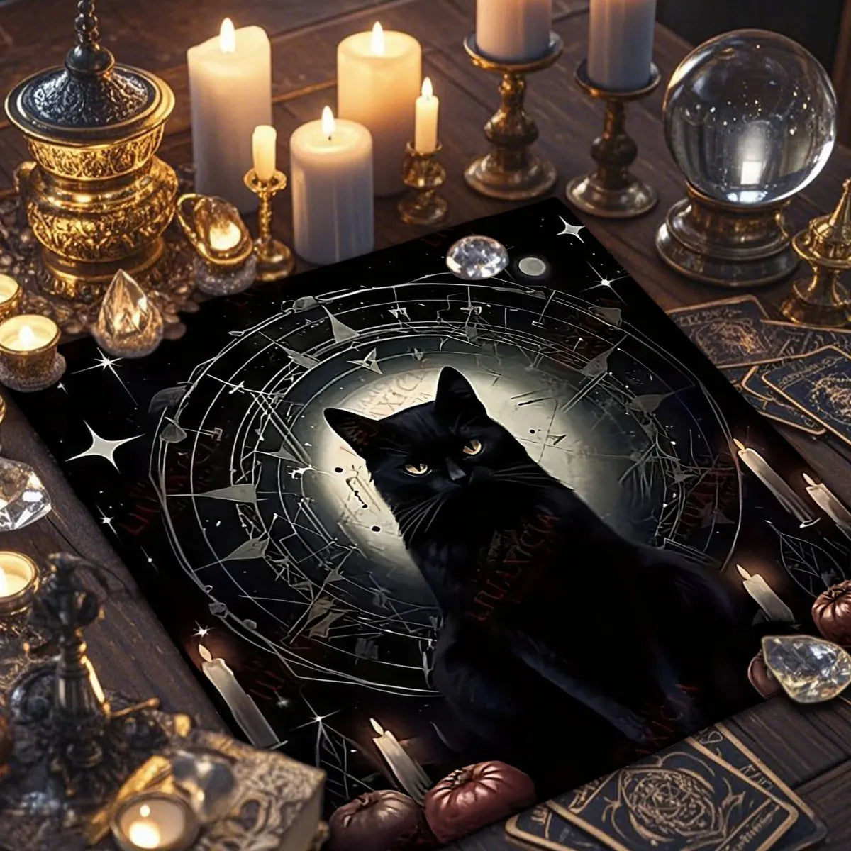 Mantel Gato Lunar · Tarot y Altar