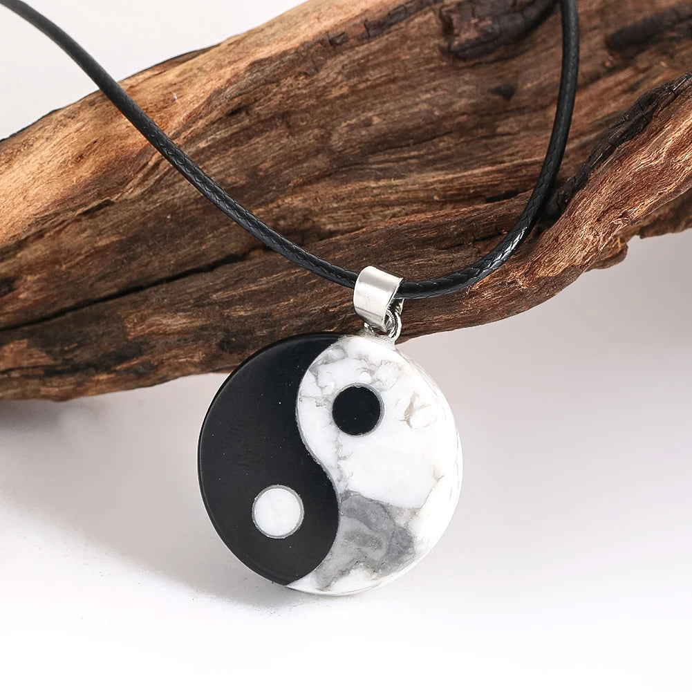 Natural branco pinho tai chi pingente colar chinês feng shui yin yang amuleto charme corda corrente auspicioso jóias presentes