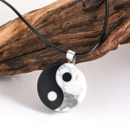 Natural branco pinho tai chi pingente colar chinês feng shui yin yang amuleto charme corda corrente auspicioso jóias presentes