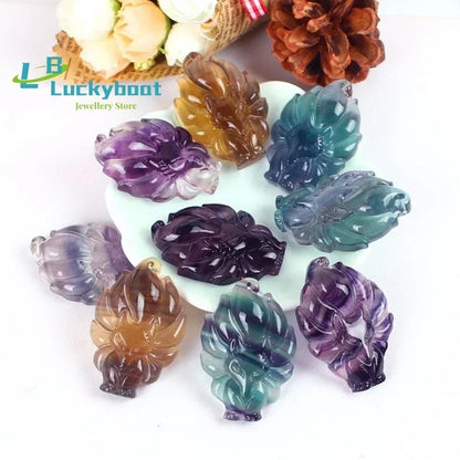 Pingente de Jade em Forma de Raposa de Nove Caudas Esculpido à Mão em Fluorita Natural, Joias de Boutique da Moda, Colar de Raposa para Homens e Mulheres, Presente