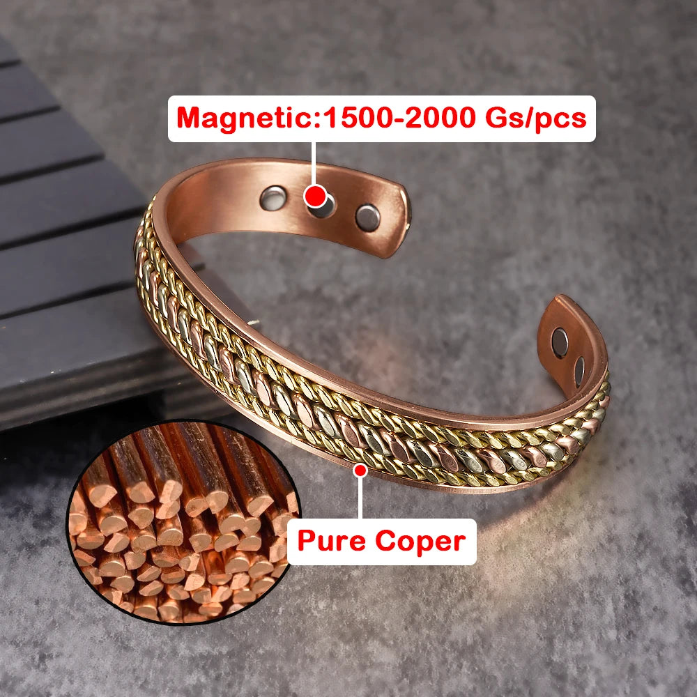 Vinterly pulseiras de cobre puro magnético ajustável trançado manguito 12mm pulseiras de metal macio redimensionável jóias de saúde das mulheres dos homens
