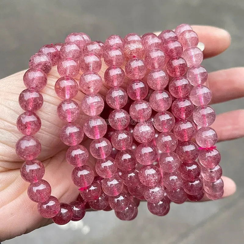 Jd 3a natural brasil morango quartzo pulseiras moda feminina cristal vermelho claro redondo contas amantes strand bangles jóias