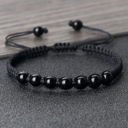 Homens pulseira preta pedra natural ônix lava frisado trançado pulseiras pulseiras corda ajustável corrente homme moda jóias artesanais