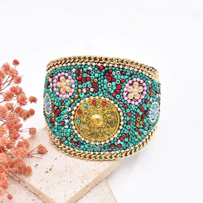 Pulsera bohemia ancha con ojo turco