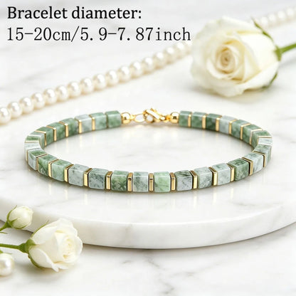 Pulseira de dinheiro com contas quadradas de pedra Dongling, estilo casual, atrai riqueza, abundância e prosperidade, joia artesanal de pedra natural, amiga da pele, adequada para uso diário.