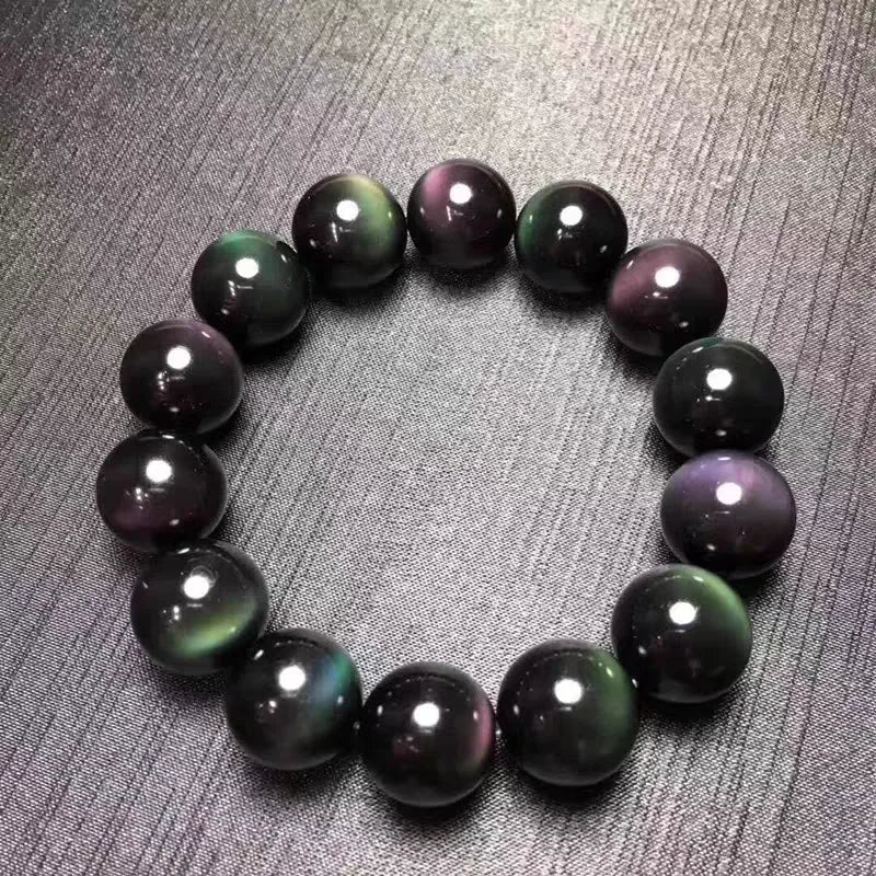 Pulseira Obsidiana Preta Natural para Homens e Mulheres, Pulseira Stretch Rainbow, Pedra Natural, Grânulo Retangular, Jóias Leve, 16mm, AAAAAA