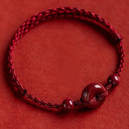 Pulseira amuleto de corda vermelha da sorte, feita à mão, para mulheres, homens, cinábrio, fivela de segurança, corda trançada, festa, amizade, joia, presente