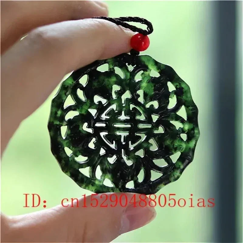 Natural preto verde chinês jade morcego pingente colar obsidian charme jóias dupla face oco esculpido amuleto presentes para mulher
