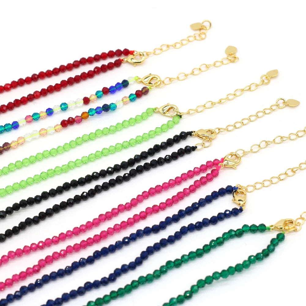 Gema Micro Facetada Colar Curto para Mulheres, Joias Finas, Contas Espinélio 1 Corda, Pulseira Feminina, Gargantilha de Festa