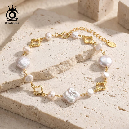 Pulsera de perlas barrocas con trébol