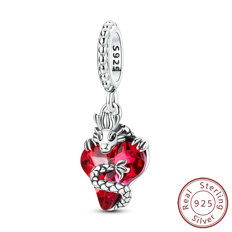 Original 925 prata esterlina encantos grânulo china ano novo vermelho encantos nova boneca pingente fecho aberto caber multi estilo pulseira original