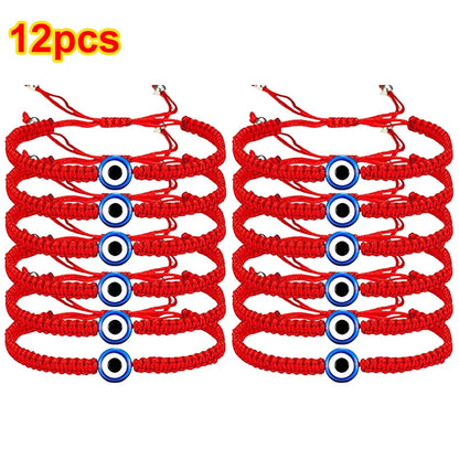 12pçs pulseira azul mau olhado vermelho, mulheres, homens, 7 nós, corda trançada artesanal, ajustável, amizade, casal, joias