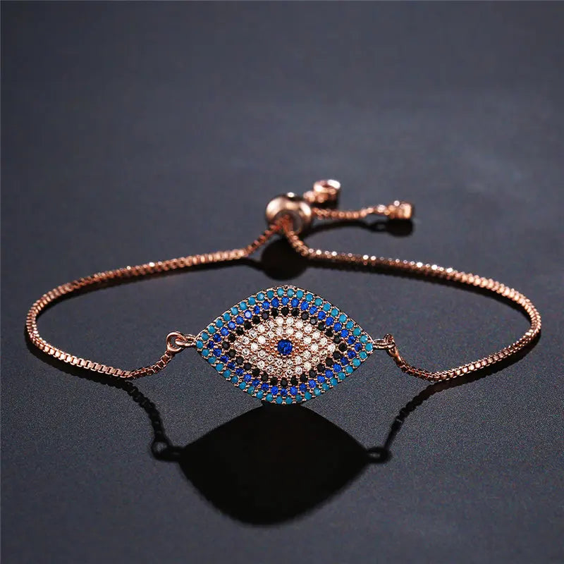 Mafisar 2026 Pulseira Olho Grego Turca Dourada da Moda Ajustável com Zircônias AAA Cravejadas Joia Feminina para Festas e Presentes