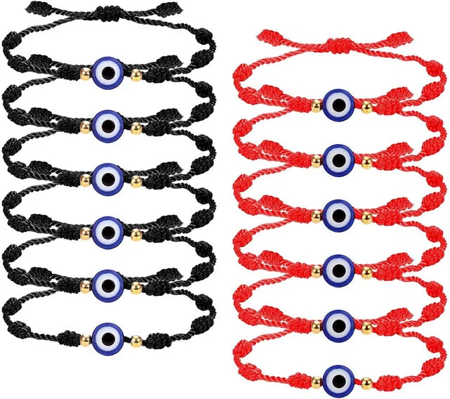 12 Pulseiras Olho Grego Vermelhas para Casal, Femininas e Masculinas, com 7 Nós da Sorte, Feitas à Mão, de Fio Trançado Ajustável, Joia de Amizade Familiar
