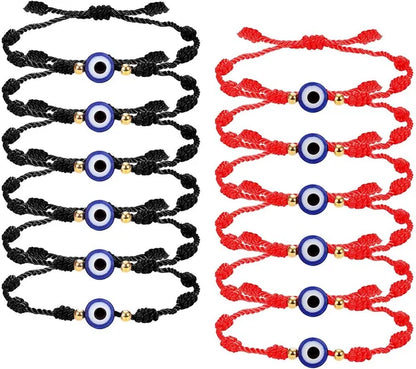 12 Pulseiras Olho Grego Vermelhas para Casal, Femininas e Masculinas, com 7 Nós da Sorte, Feitas à Mão, de Fio Trançado Ajustável, Joia de Amizade Familiar