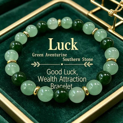 Pulseira da Sorte, Feita à Mão, Com Contas de Aventurina Verde Natural e Pedra da Lua, Simboliza Boa Sorte e Prosperidade, Criatividade