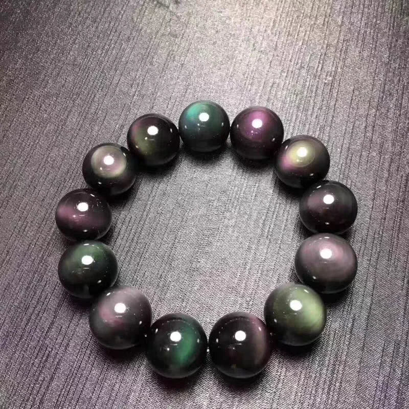 Pulseira Obsidiana Preta Natural para Homens e Mulheres, Pulseira Stretch Rainbow, Pedra Natural, Grânulo Retangular, Jóias Leve, 16mm, AAAAAA