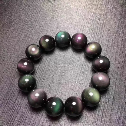 Pulseira Obsidiana Preta Natural para Homens e Mulheres, Pulseira Stretch Rainbow, Pedra Natural, Grânulo Retangular, Jóias Leve, 16mm, AAAAAA