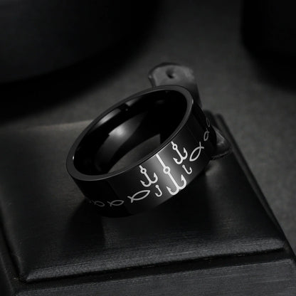 Anillo negro de acero con mantra, 8 mm
