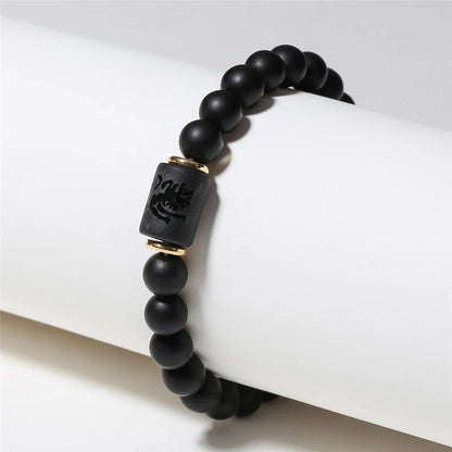 Zodiac Frisado Pulseiras para Homens e Mulheres, 12 Constelações, Ágata Matte Preto, Corda Elástica, Contas Pulseira, Casal Jóias, Presentes