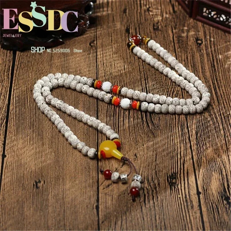 Pulseiras de Contas de Oração de 108 Contas de Semente Bodhi Estrela da Lua Branca Natural de Hainan e Pedra Olho de Tigre de Alta Densidade para Amantes da Moda