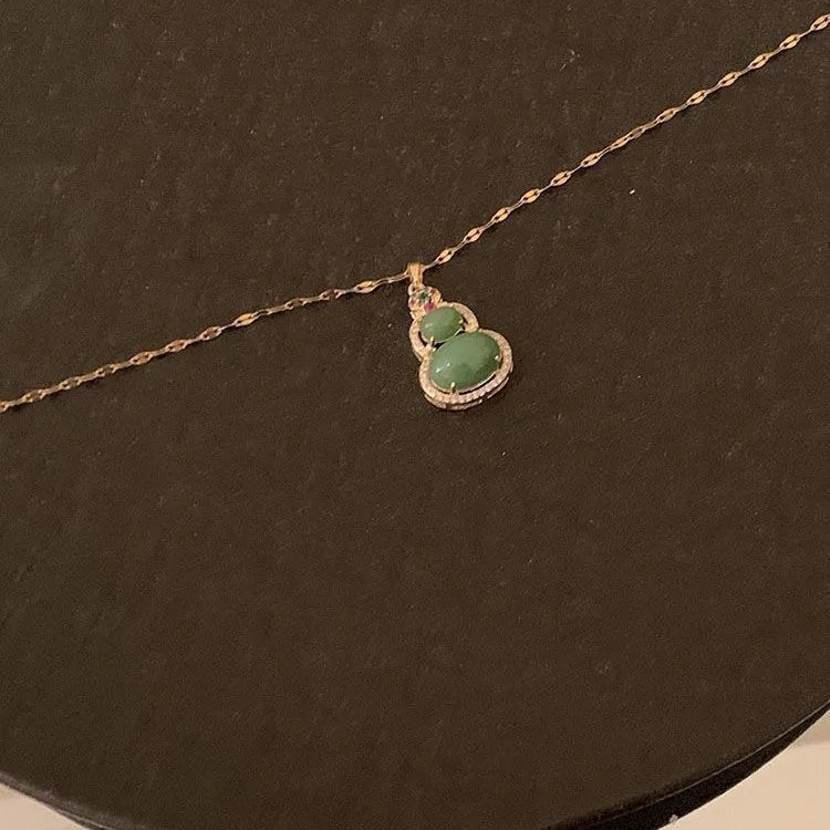Novo Colar Pingente de Cabaça Rosa e Verde Estilo Chinês, Corrente de Clavícula de Luxo, Joia Étnica para o Pescoço