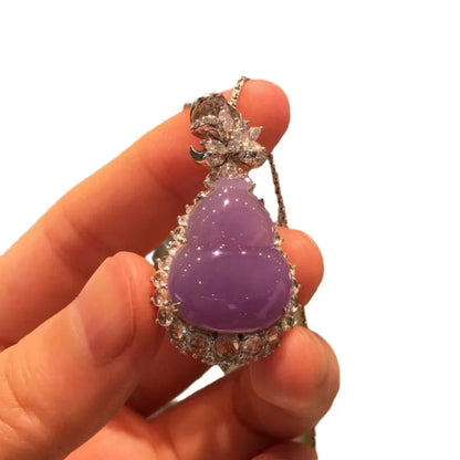 Estilo chinês Natural Calcedônia Clavícula Cadeia para Mulheres, Pingente Cabaça Violeta, Requintado e Colar Estéreo de Alta Qualidade