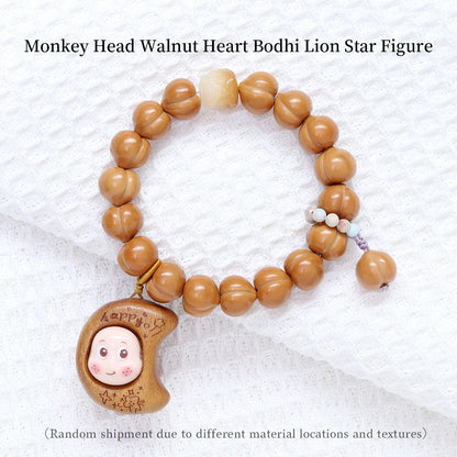 Pulseira de Oração e Presente para Mulheres com Pedra Natural Bodhi, Cabeça de Macaco e Bumbum de Pêssego, com Bênção Lunar