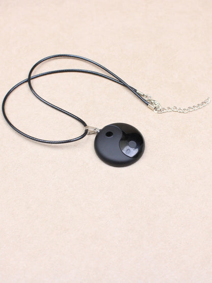 Colar com Pingente de Cristal Obsidiana Negra Tai Chi Ba Gua para Casais, Design Simples, Acessório de Joalheria Unissex em F...