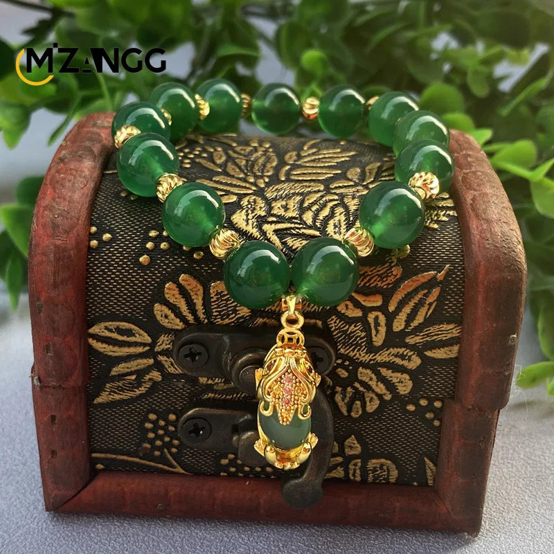 Pulseira pixiu de jade verde natural, ágata de nível a, moda masculina e feminina, joias requintadas, amuletos da sorte