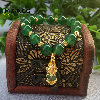Pulseira pixiu de jade verde natural, ágata de nível a, moda masculina e feminina, joias requintadas, amuletos da sorte