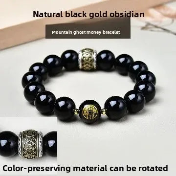 Pulseira de Contas de Obsidiana Negra com Olho de Arco-Íris Natural e Mantra de Seis Sílabas, Unissex, 8-14mm, Acessórios de Joalheria, Corrente de Mão