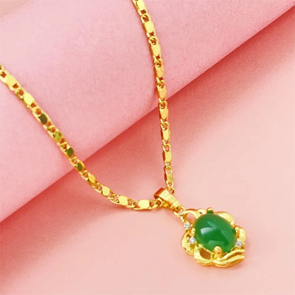 Luxo 24K 9999 Ouro Puro ouro real colar com pingente de jade feminino