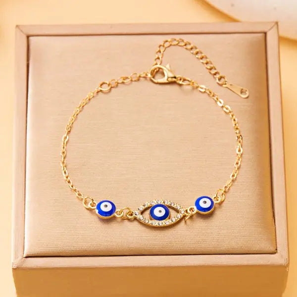 Luxo cor de ouro zircão mau olho azul pulseira moda sorte jóias feminino presente ajustável feito à mão