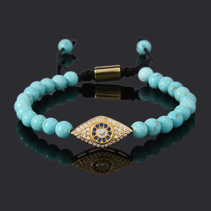 Luxo natural turquesa contas mau olhado encantos homem pulseira para mulher artesanal jóias presente