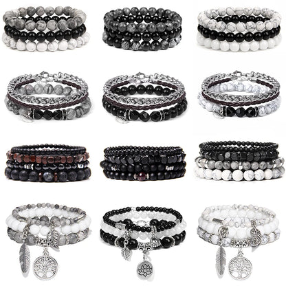 Conjunto de pulseras de cuentas y cuero