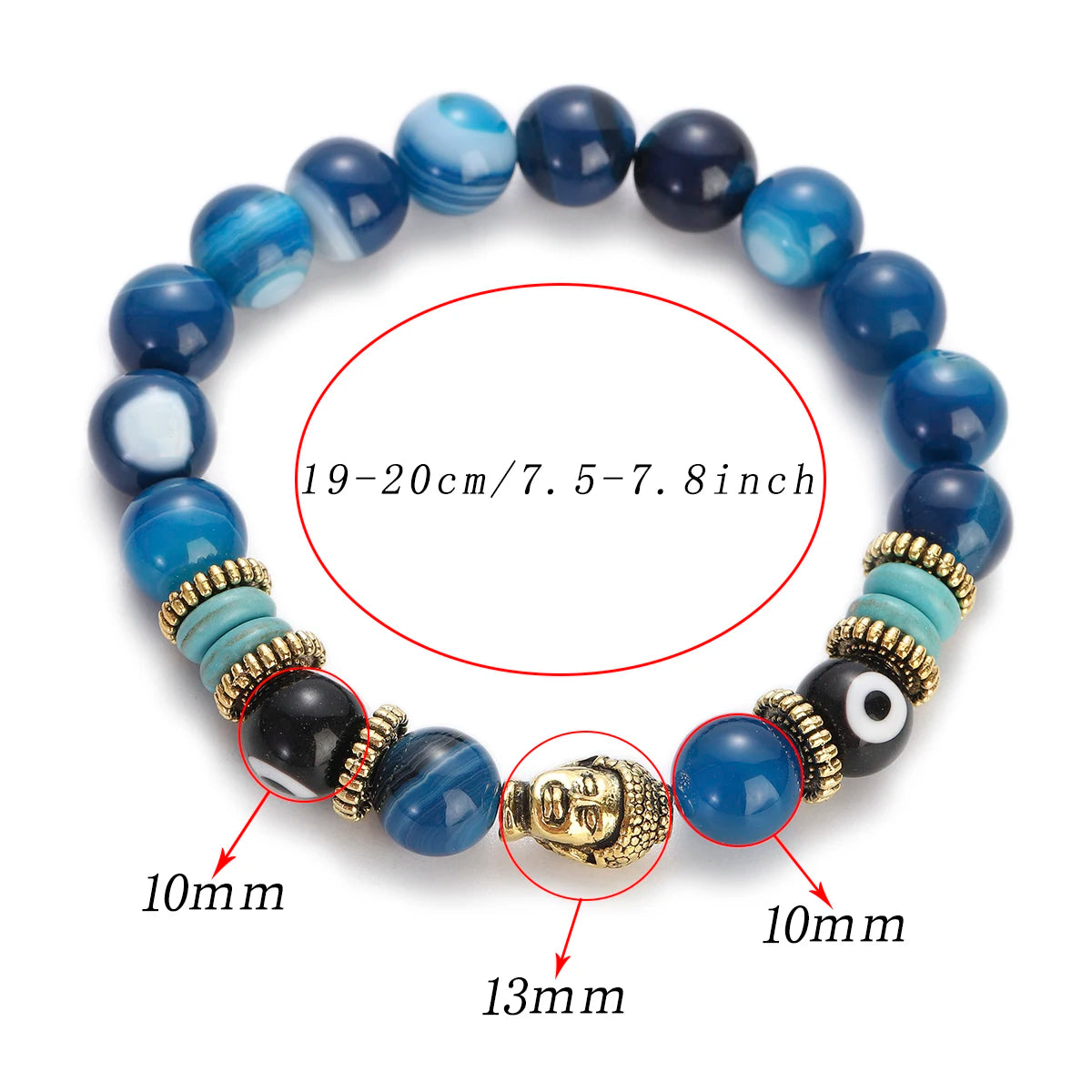 Pulsera de Buda y ojo turco de 10 mm