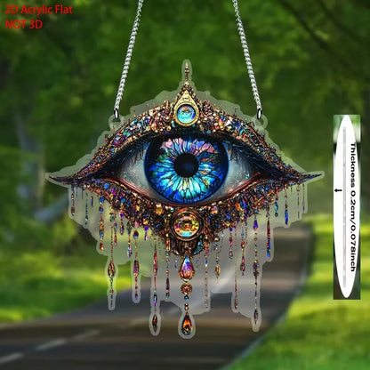 Colgante Ojo Celeste: Decoración Plana. Diseño y acabado de la pieza mostrada.