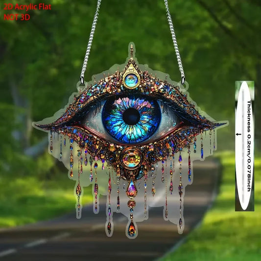 Colgante Ojo Celeste: Decoración Plana. Diseño y acabado de la pieza mostrada.