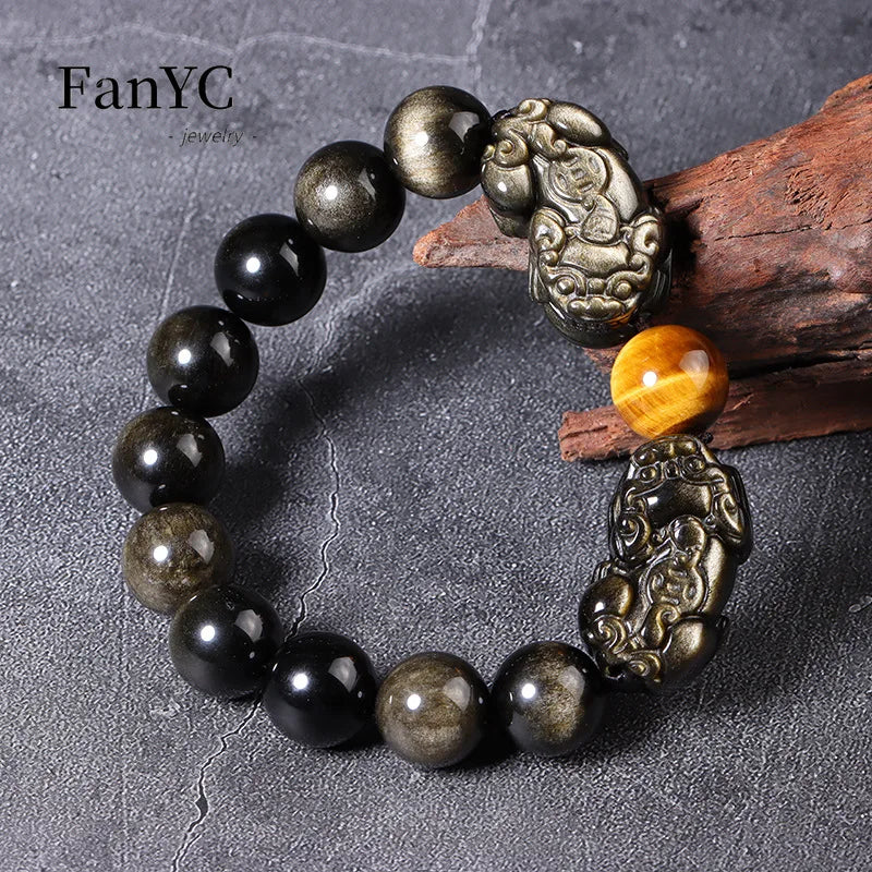 Pulsera de obsidiana con doble Pixiu