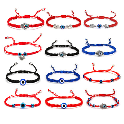 Corda vermelha hamsa mão nazar turco redondo mau olhado macrame pulseira feminina moda kaballah corda da sorte artesanal jóias presente