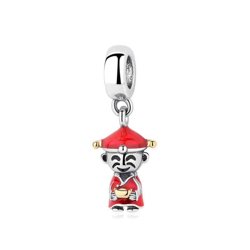 Charms Originais de Prata Esterlina 925, Pingente de Gato da Sorte, Boneca Japonesa, Presente de Ano Novo, Pulseiras e Colares para Mulheres, Joias