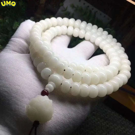 Natural Branco Jade Bodhi Raiz 108 Buddha Beads Pulseira dos homens e das mulheres Simple Series