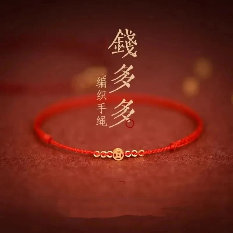 Pulseira Lucky Bead de Cobre trançado à mão, corda vermelha, fivela simples, original étnico, acessório feminino, casal