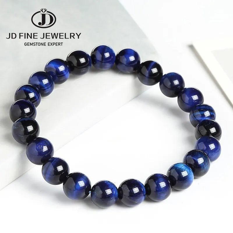 Pulsera de ojo de tigre azul redonda
