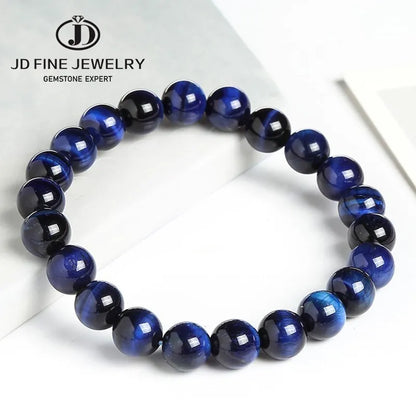 Pulsera de ojo de tigre azul redonda